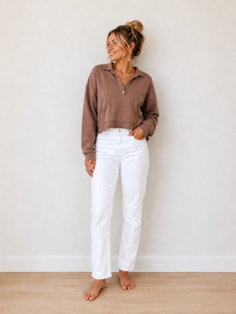 aerie Brown Button-Up Pullover